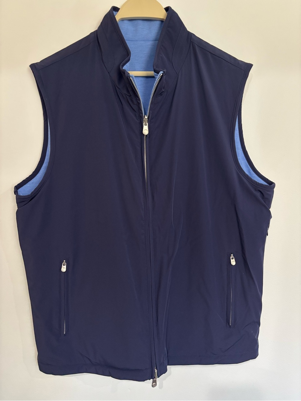 Peter Millar Reversible Navy Light Blue Zip Men's Vest Size L Zipped Pockets